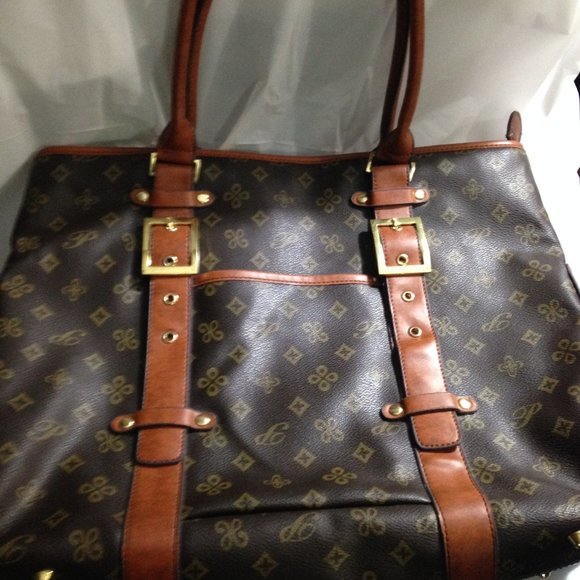 Source Unknown Handbags - Heavy Duty Fashion Print Vintage Design Large Tote Zippered Bag, Exterior Pocket